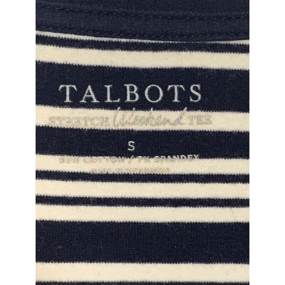 Talbots Stretch Weekend Tee V Neck Navy Cream Stripe Size Small - Picture 6 of 6